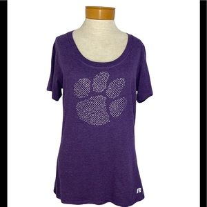 Clemson University Purple T-shirt with Rhinestone Tiger Paw Large